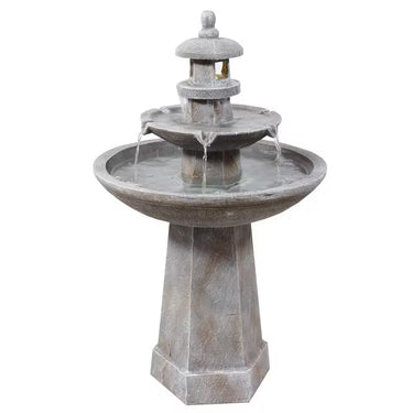 39 In. 2-Tiered Pagoda Outdoor Water Fountain with LED Light